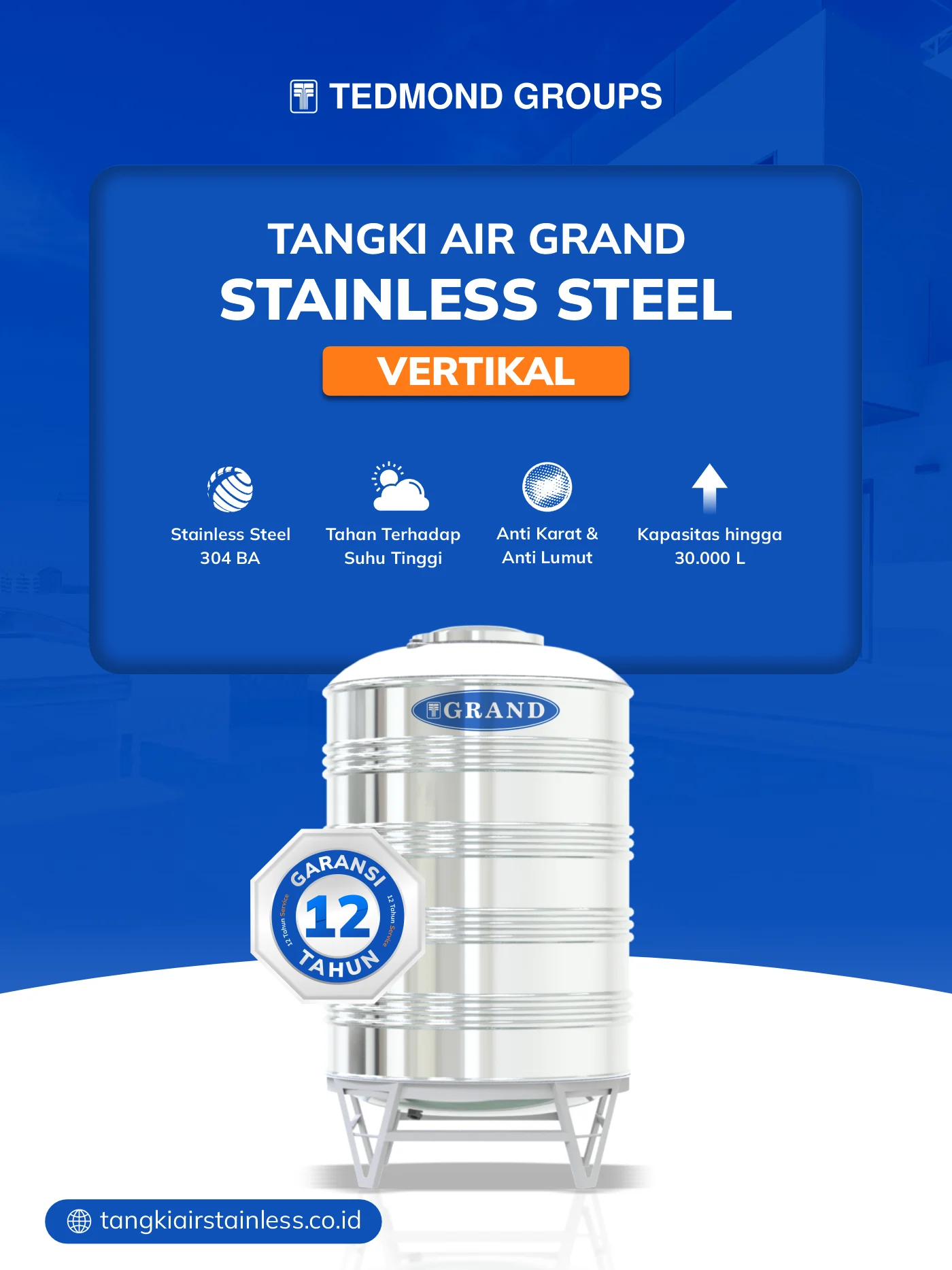 Tandon Air Stainless Vertikal Grand Bebas Kuras