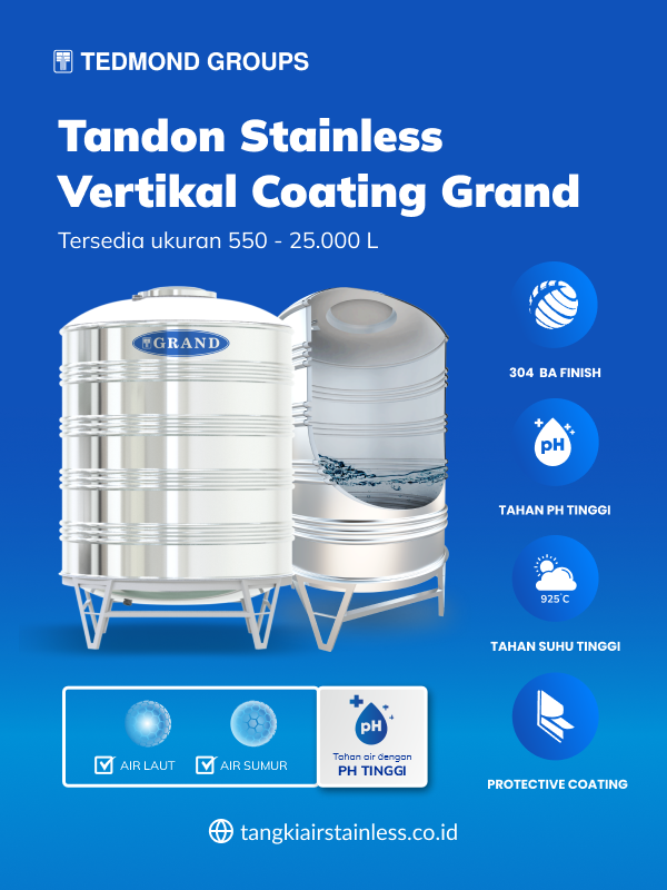 Berbagai Keunggulan Tandon Stainless Vertikal Coating Grand