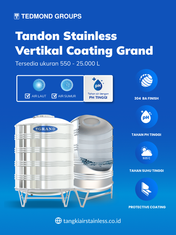 Berbagai Keunggulan Tandon Stainless Vertikal Coating Grand