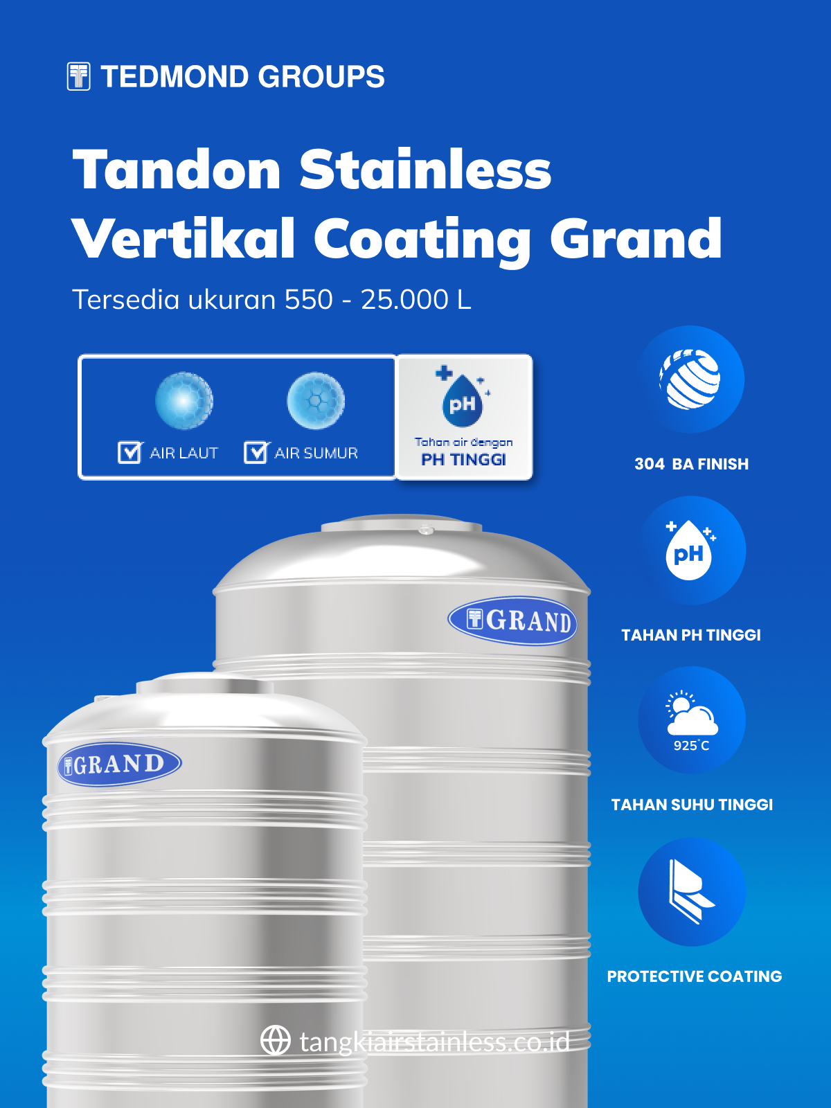 Berbagai Keunggulan Tandon Stainless Vertikal Coating Grand