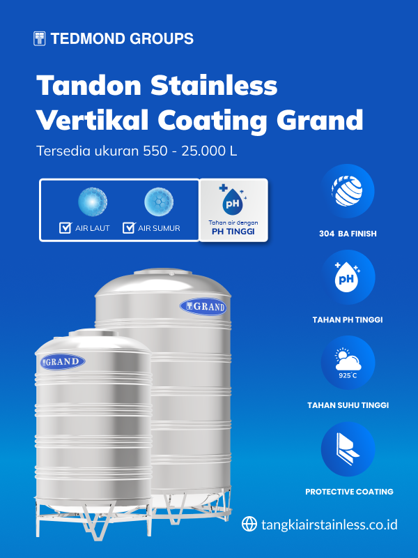 Berbagai Keunggulan Tandon Stainless Vertikal Coating Grand