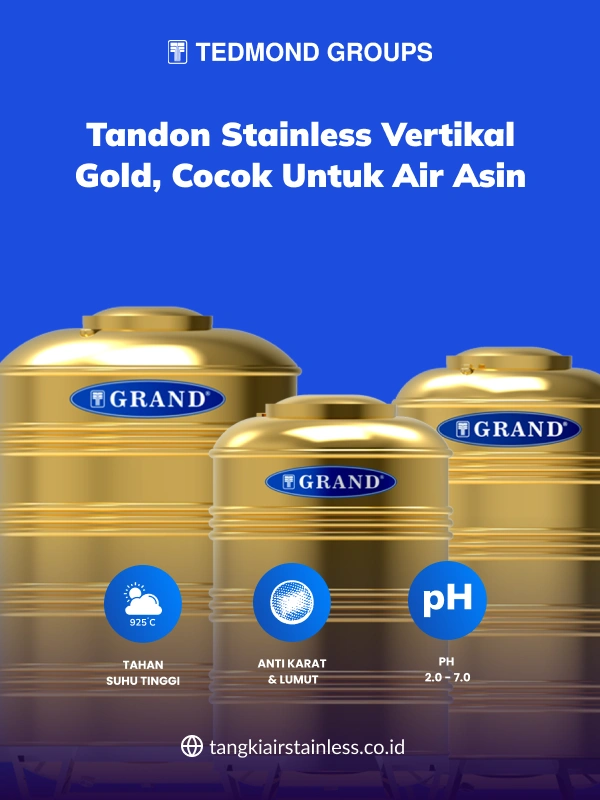 Tandon Stainless Vertikal Gold, Cocok Untuk Air Asin