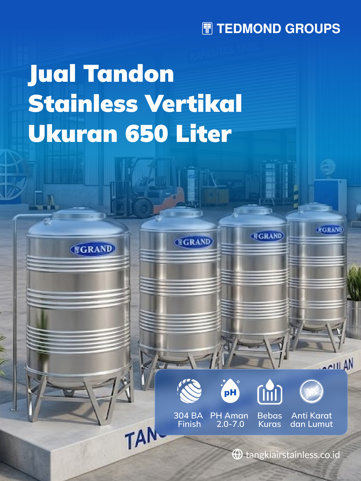 Jual Tandon Stainless Vertikal Ukuran 650 Liter