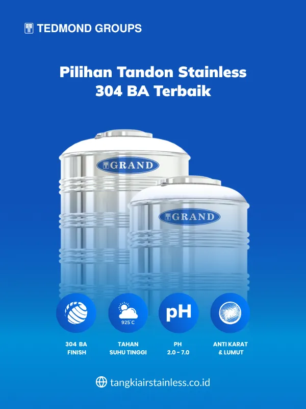 Pilihan Tandon Stainless 304 BA Terbaik, Tandon Stainless Vertikal Grand