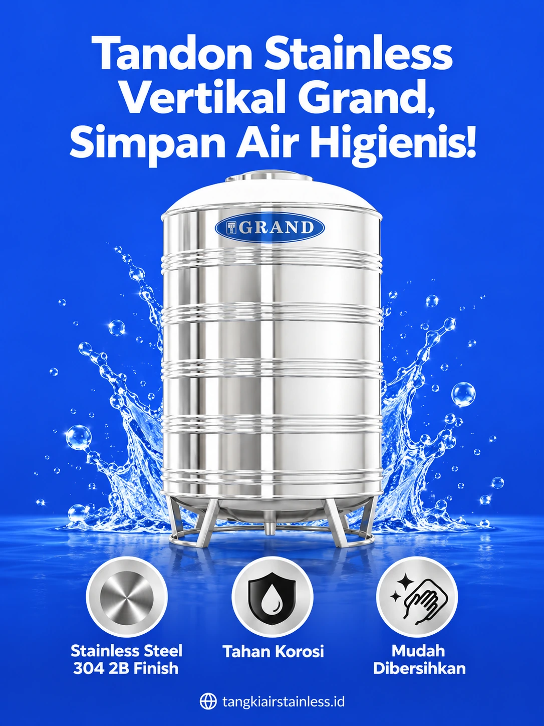 Tandon Stainless Vertikal Grand, Simpan Air Higienis!